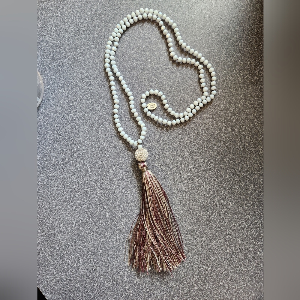 Gold Cake purple and silver matinee beaded necklace